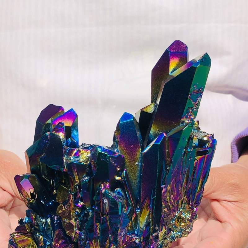 3.1LB Color Flame Aura Electroplate Quartz Crystal Specimen Healing point 452