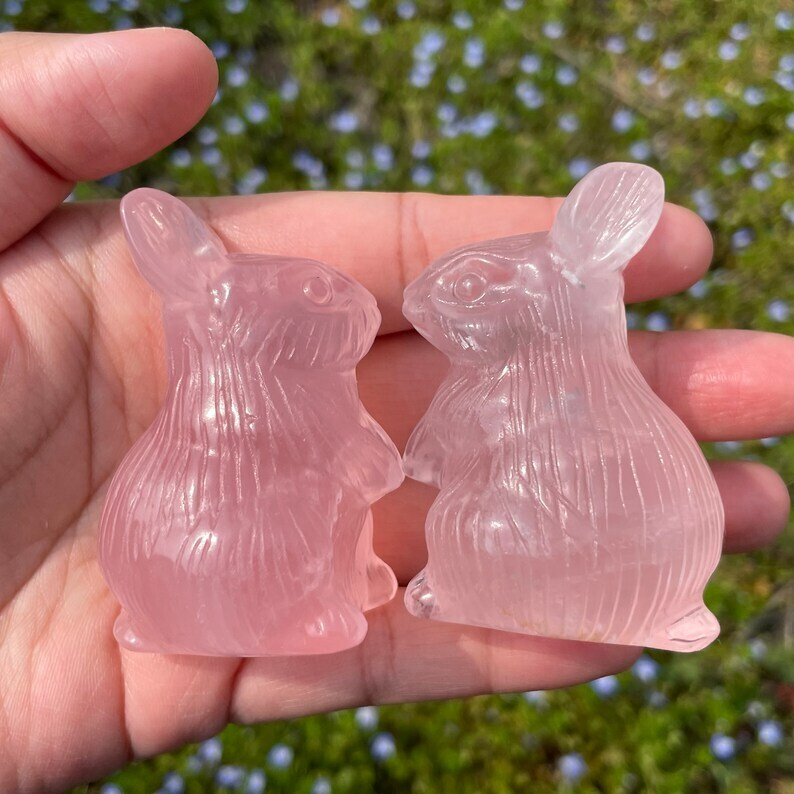 Natural Rose Quartz Rabbit Hand Carved Animal Decoration Reiki Heal Crystal Gift