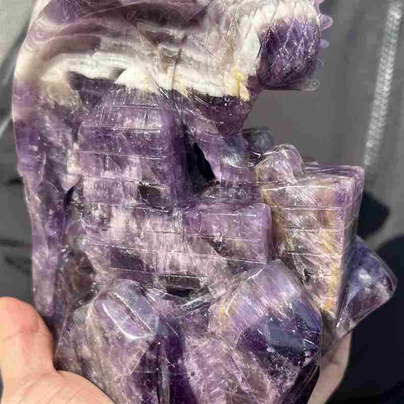 1.74kg Natural dreamy amethyst Dragon Castle carved Quartz Crystal skull Healing