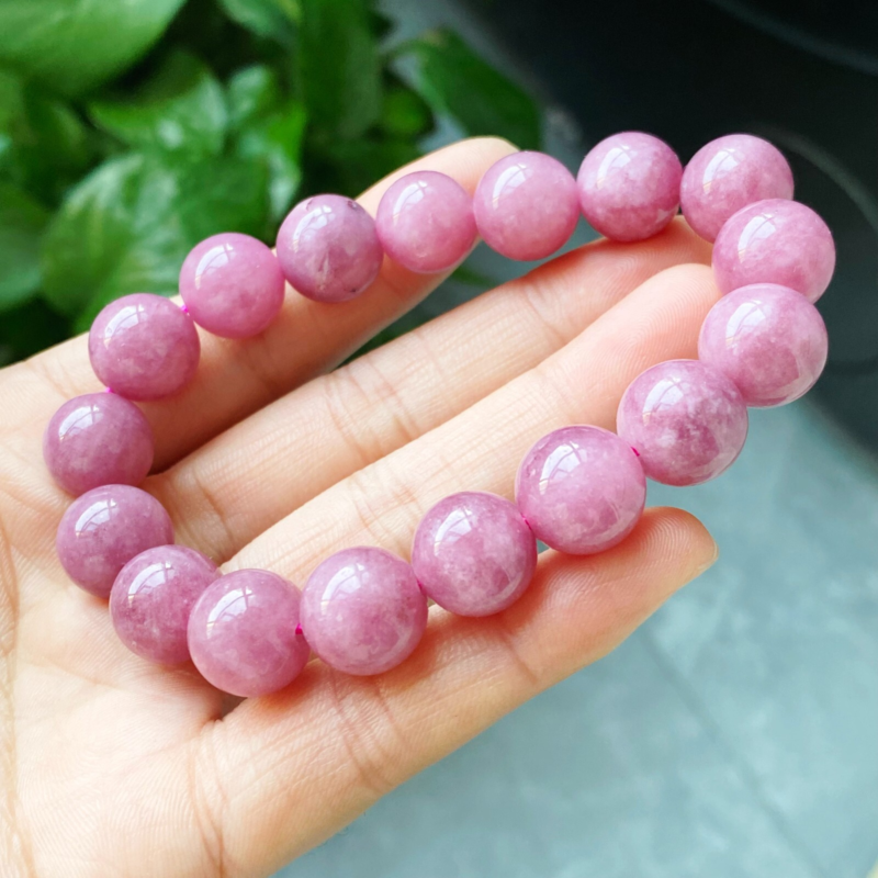 12mm Genuine Natural Pink Rose Crystal Round Beads Bracelet