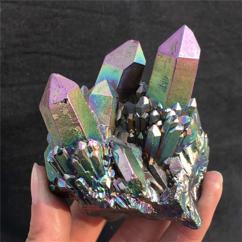 210g Electroplate Rainbow cluster quartz crystal mineral specimen reiki healing