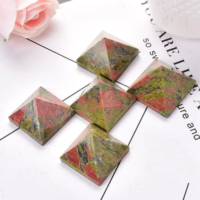 Natural Unakite Epidote Quartz Crystal Orgone Energy Pyramid Healing Stone Tower