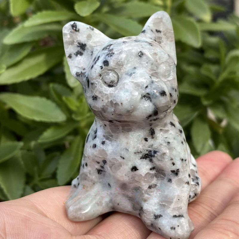 Natural Quartz Crystal Carved Rough Stone French Bulldog Healing Animal Decor