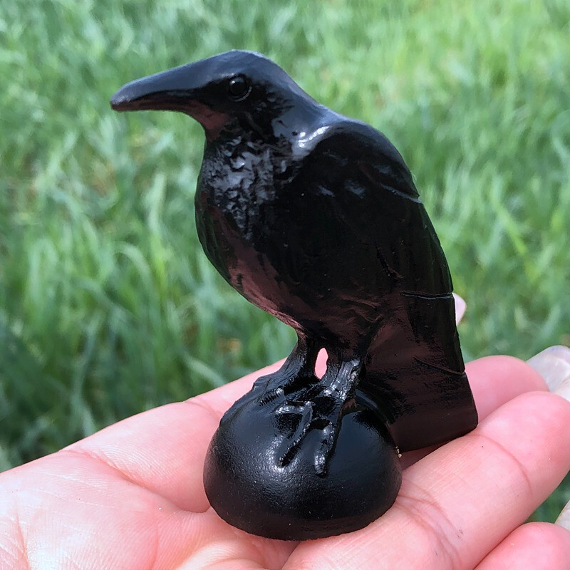 Natural obsidian crystal hand carved Raven skull Quartz reiki Decoration 1pc