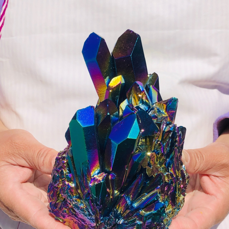 3.1LB Color Flame Aura Electroplate Quartz Crystal Specimen Healing point 452