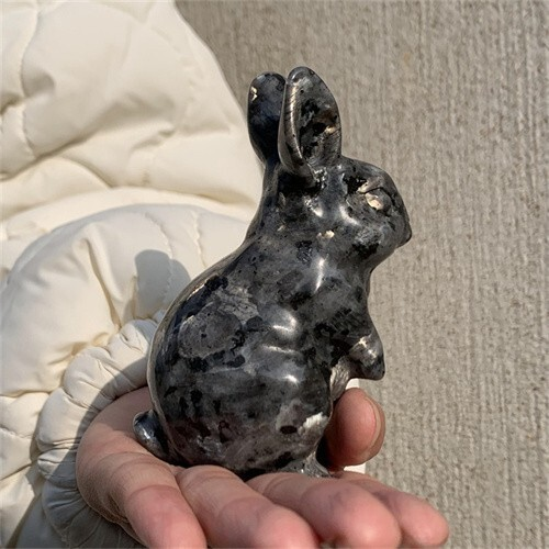 290g Natural Carved Spectrolite Rabbit Figurines Reiki Quartz Crystal Skull Deco