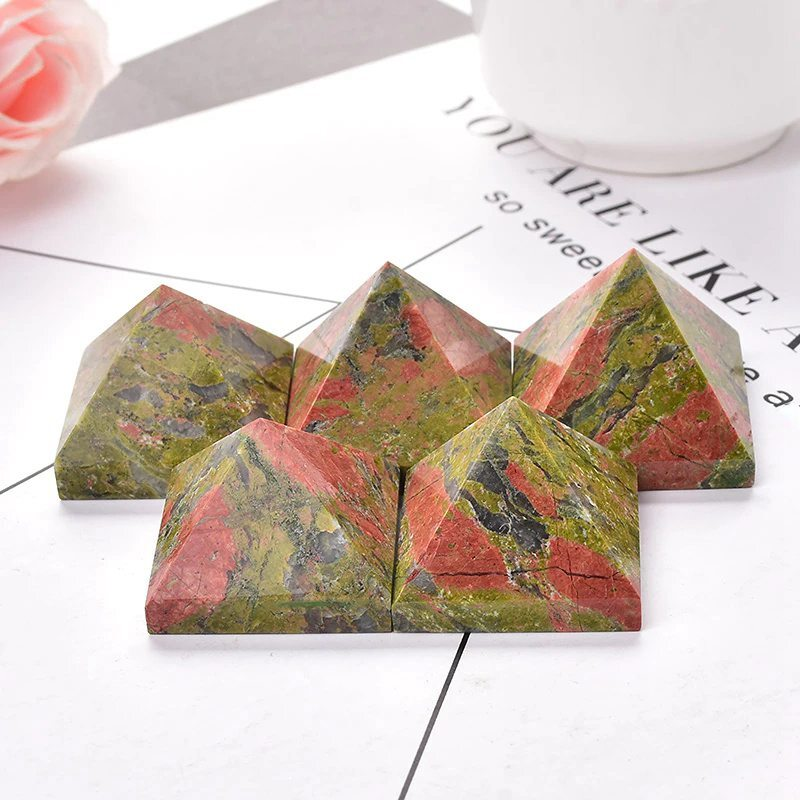 Natural Unakite Epidote Quartz Crystal Orgone Energy Pyramid Healing Stone Tower