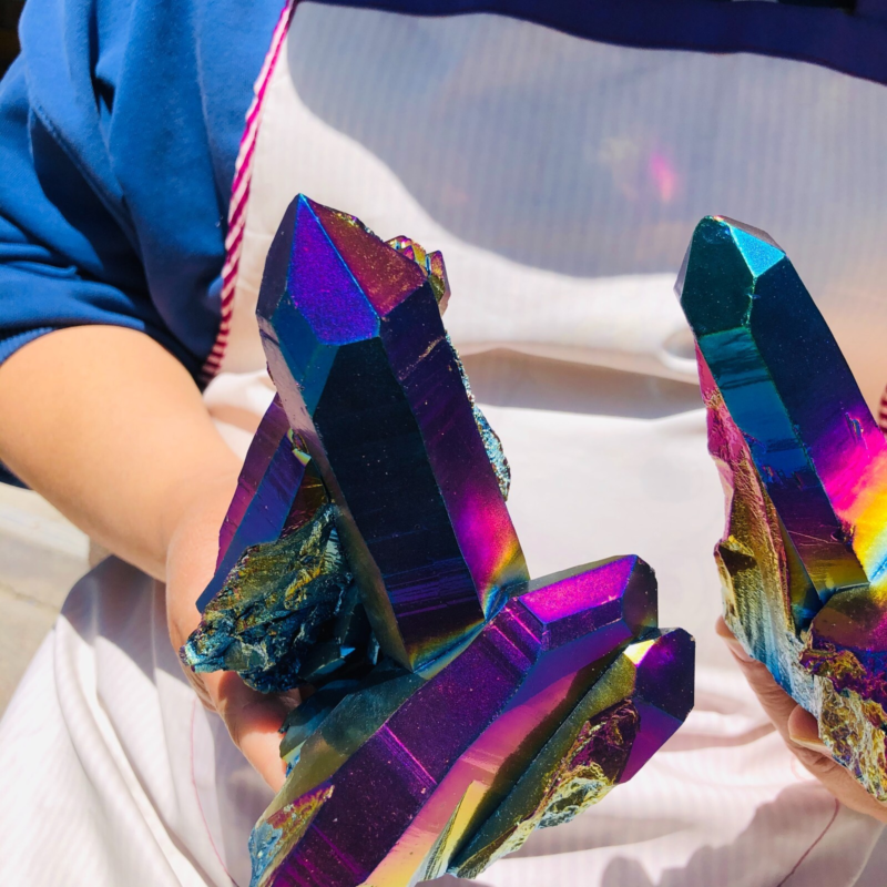 2pieces3.43LB Color Flame Electroplate Quartz Crystal Specimen Healing point 481