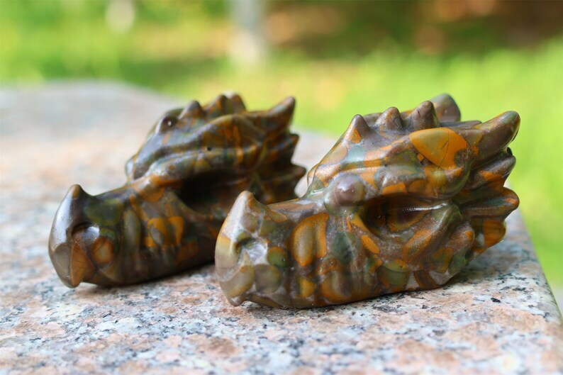 3" Carved Natural Azolite Dragon Head Reiki Crystal Skull Decor Crystal gift 1PC