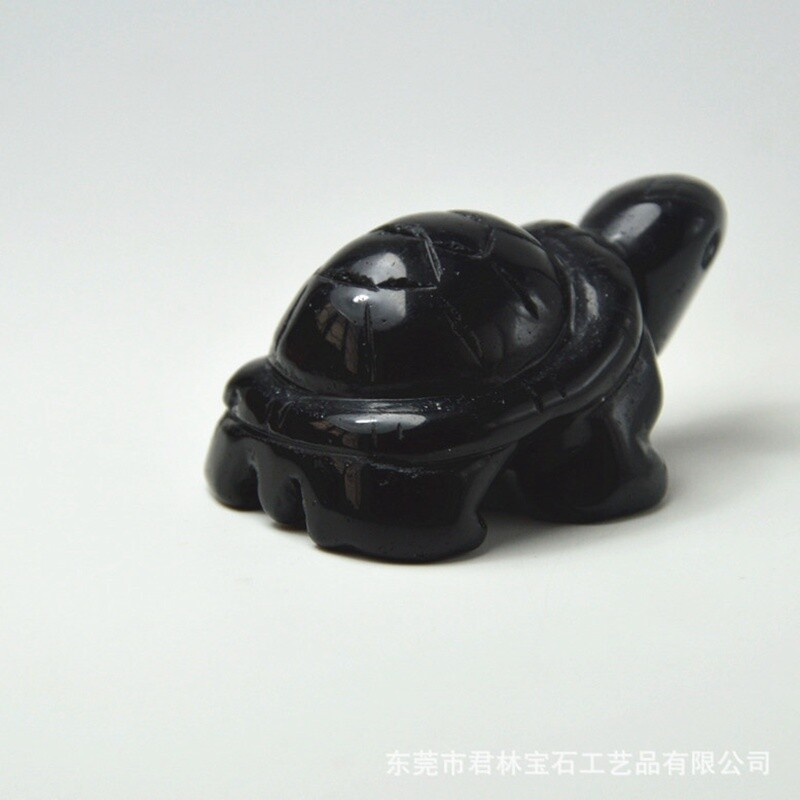Natural Obsidian Quartz Carved Longevity Tortoise Crystal Animal Turtle Ornament