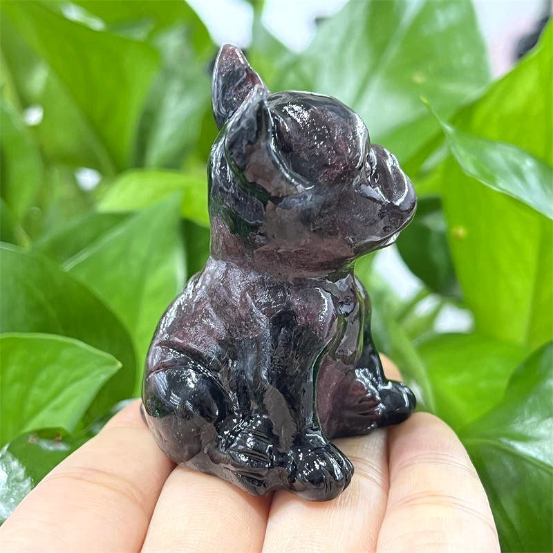 3cm Natural Quartz Crystal Carved Rough Stone French Bulldog Energy Animal Decor