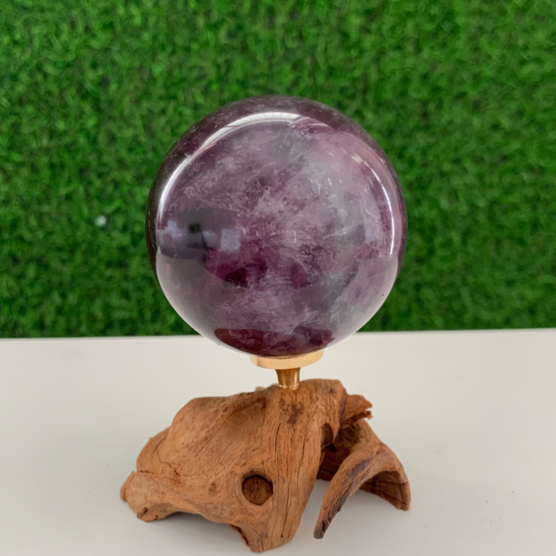 420GNatural Fluorite Ball Colorful Quartz Crystal Gem Repair+Bracket