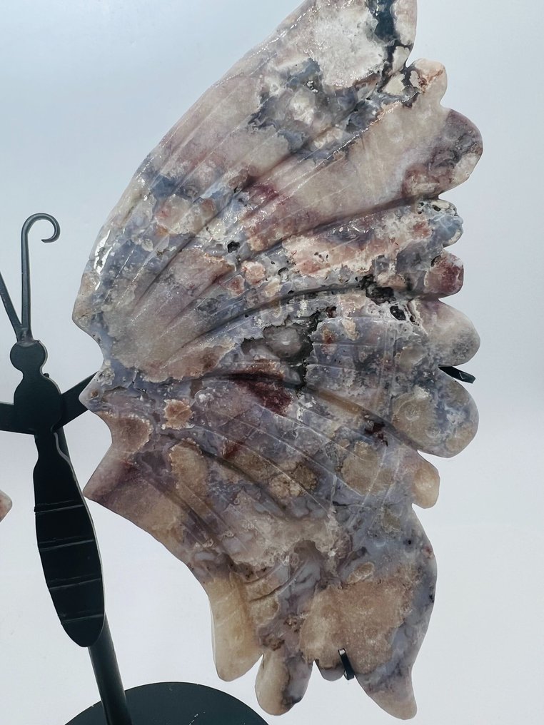 Flower Agate - Butterfly Wings - Decoration Object - Unique - Top Quality Natural Stone - on Stand - Healing Stone - Interior Object - Handwork - Height: 300 mm - Width: 260 mm- 1130 g - (1)