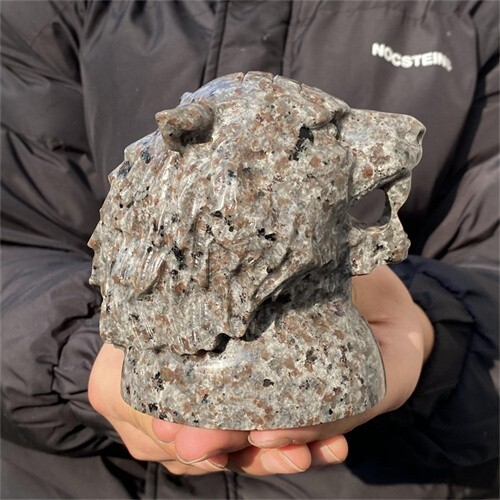 1.31kg Natural Carved Yooperlite Tiger Head Figurines Reiki Quartz Crystal Skull