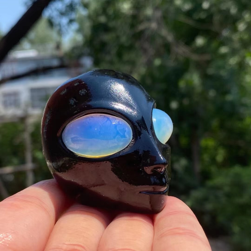 2" Natural Obsidian carved aliens skull crystal decoration reiki curehealing 1pc