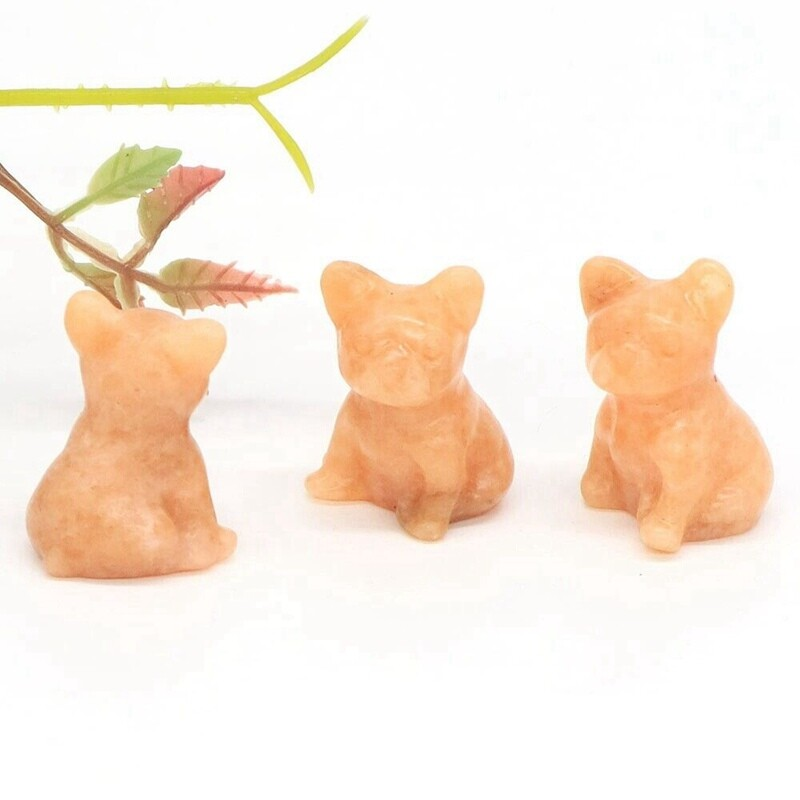 3cm Natural Quartz Crystal Carved Rough Stone French Bulldog Energy Animal Decor