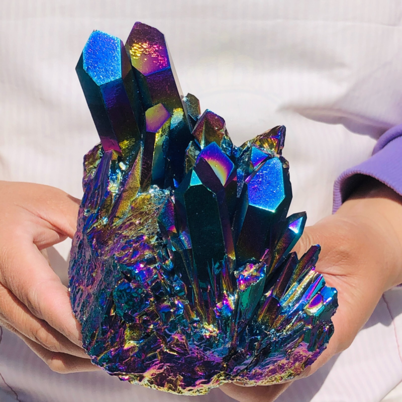 3.1LB Color Flame Aura Electroplate Quartz Crystal Specimen Healing point 452