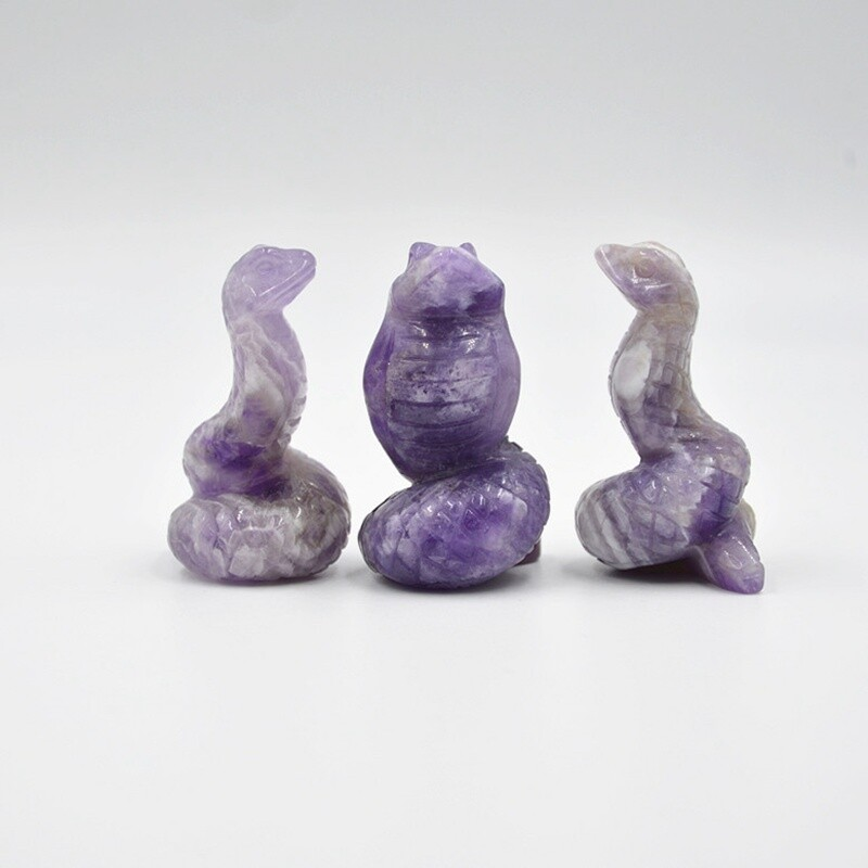 Natural Quartz Crystal Skull Carved Snake Healing Stone Viper Cobra Animal Decor