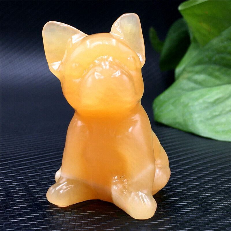 Natural Quartz Crystal Carved Rough Stone French Bulldog Healing Animal Decor