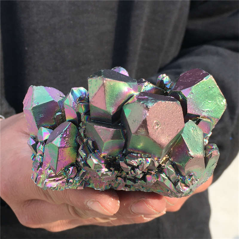 480g Electroplate Rainbow cluster quartz crystal mineral specimen reiki healing