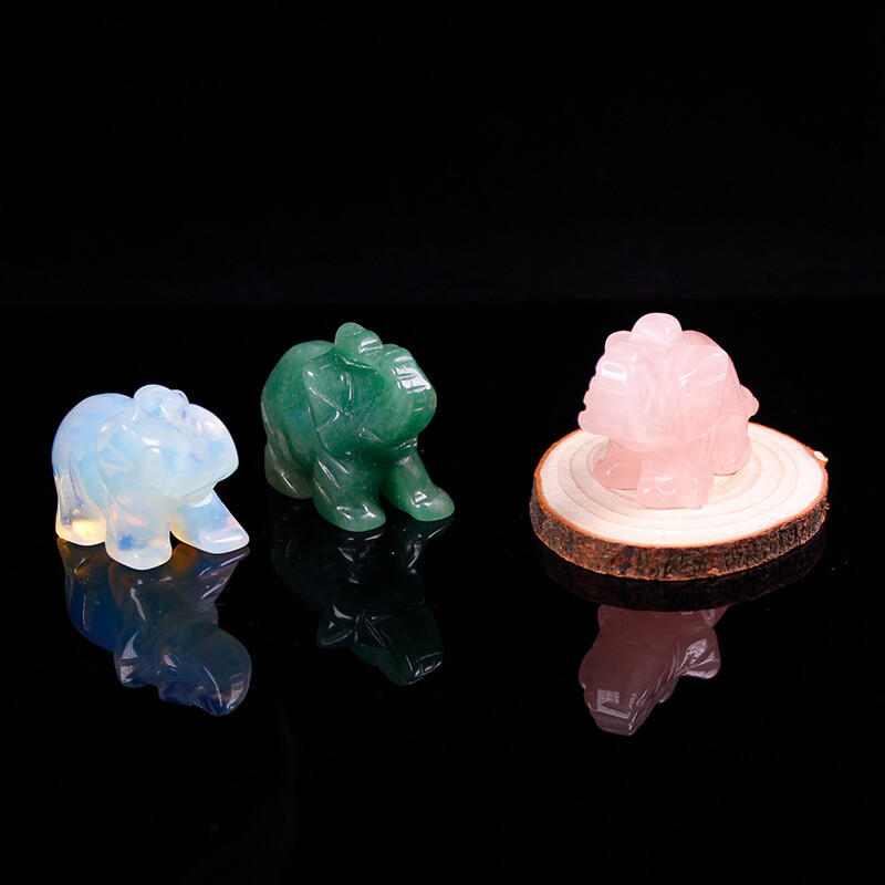 Natural Quartz Baby Elephant Stone Crystal Healing Carved Gemstone Animal Decor