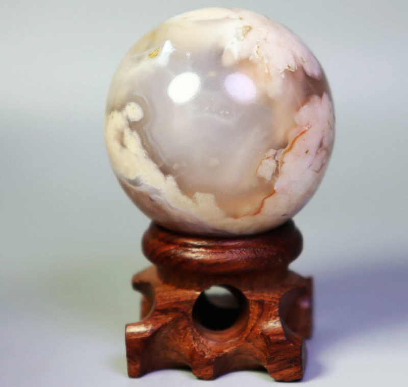 Natural Snowflake Cherry Blossom Flower Agate Quartz Crystal Sphere Ball / Stand