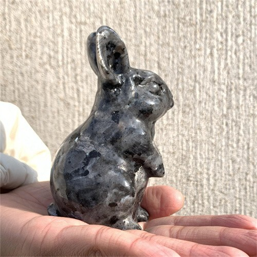 290g Natural Carved Spectrolite Rabbit Figurines Reiki Quartz Crystal Skull Deco