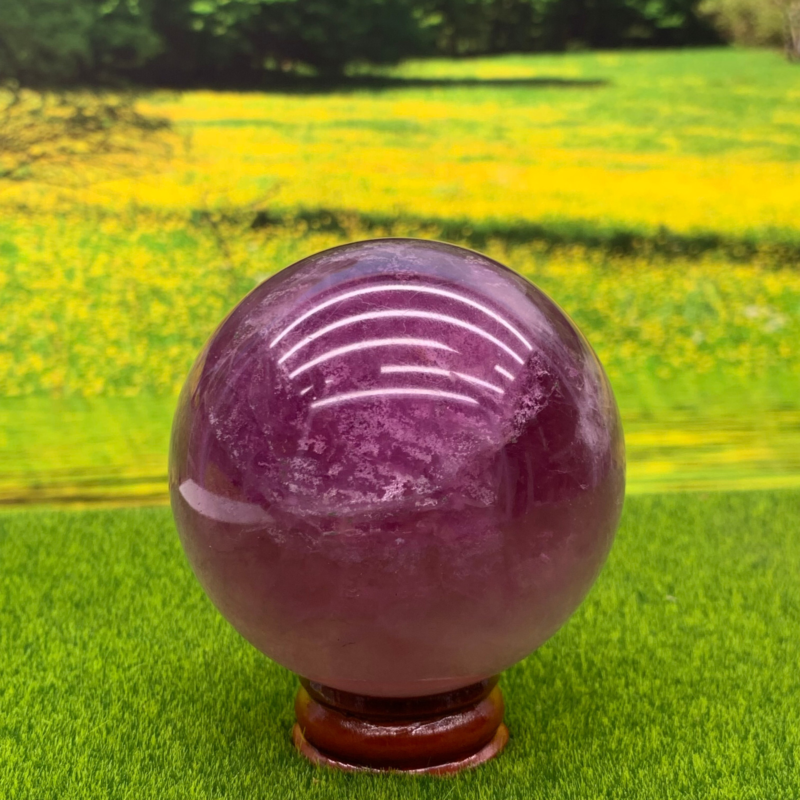 395G Natural Fluorite ball Colorful Quartz Crystal Gemstone Healing + Stand