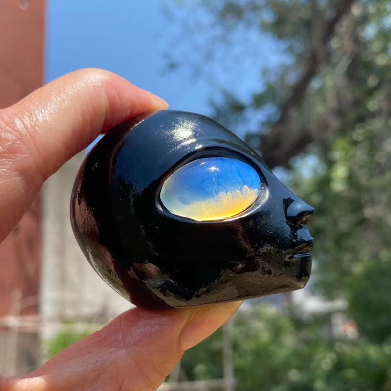 2" Natural Obsidian carved aliens skull crystal decoration reiki curehealing 1pc
