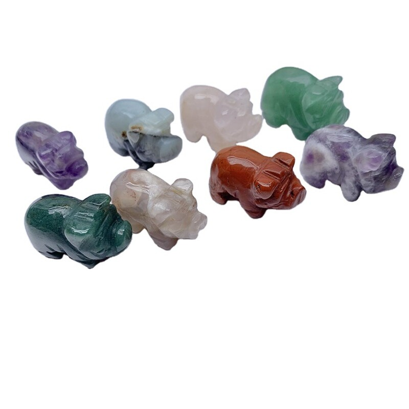 Natural Crystal Carved Flying Pig Quartz Wild Boar Animal Healing Decor Gemstone