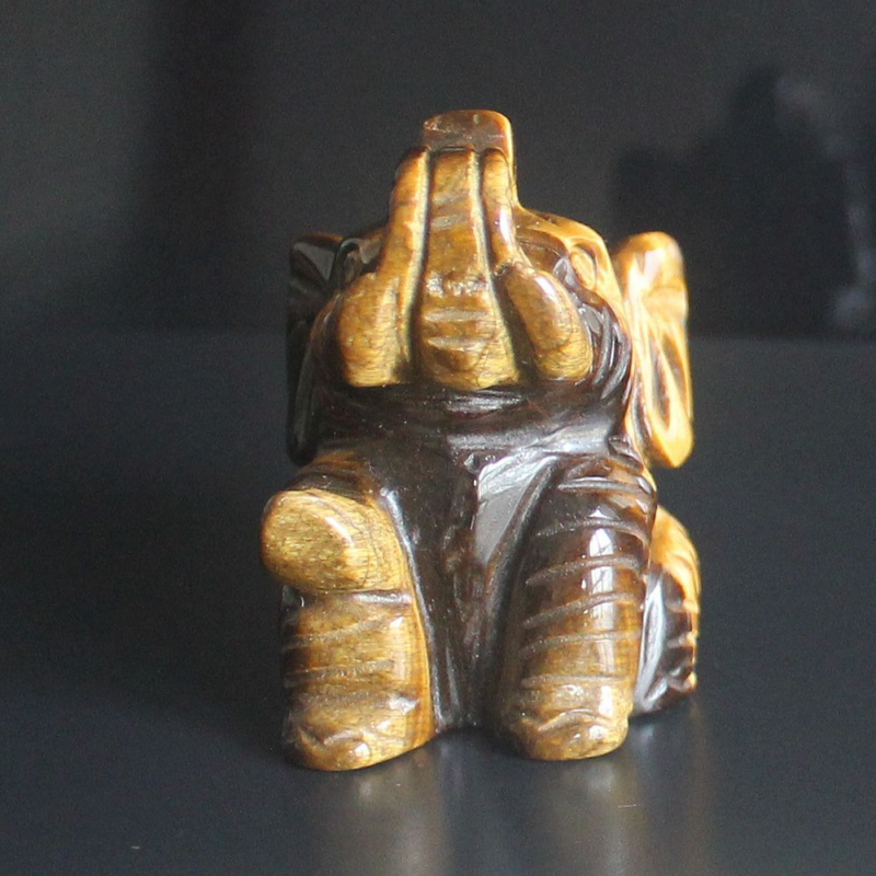 Carved gemstone crystal sitting elephant figurine animal carving home decor 2''