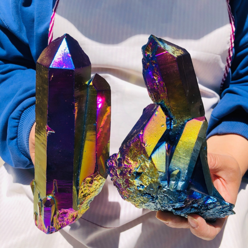 2pieces4.18LB Color Flame Electroplate Quartz Crystal Specimen Healing point 484