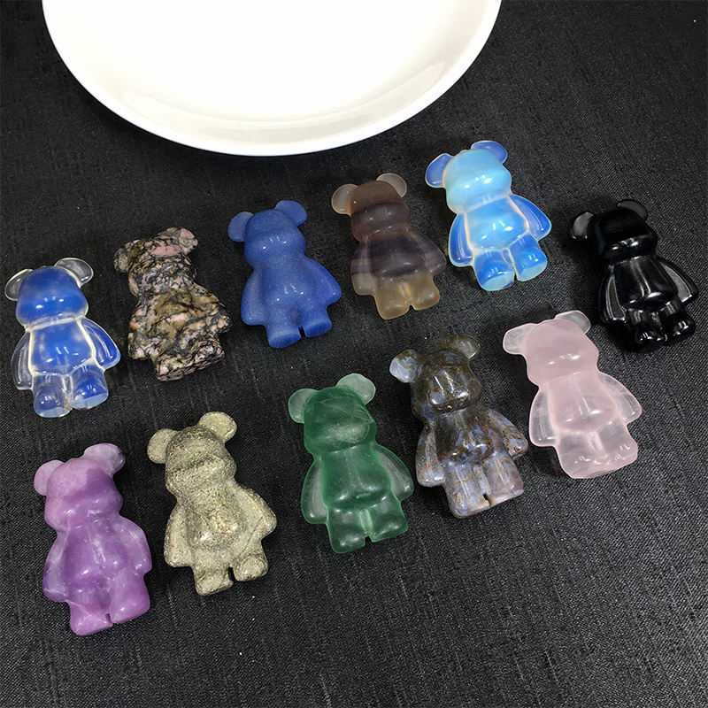Natural Quartz Crystal Gloomy Little Bear Healing Gemstone Skull Carved Animal