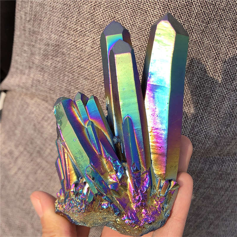 280g Electroplate Rainbow cluster quartz crystal mineral specimen reiki healing