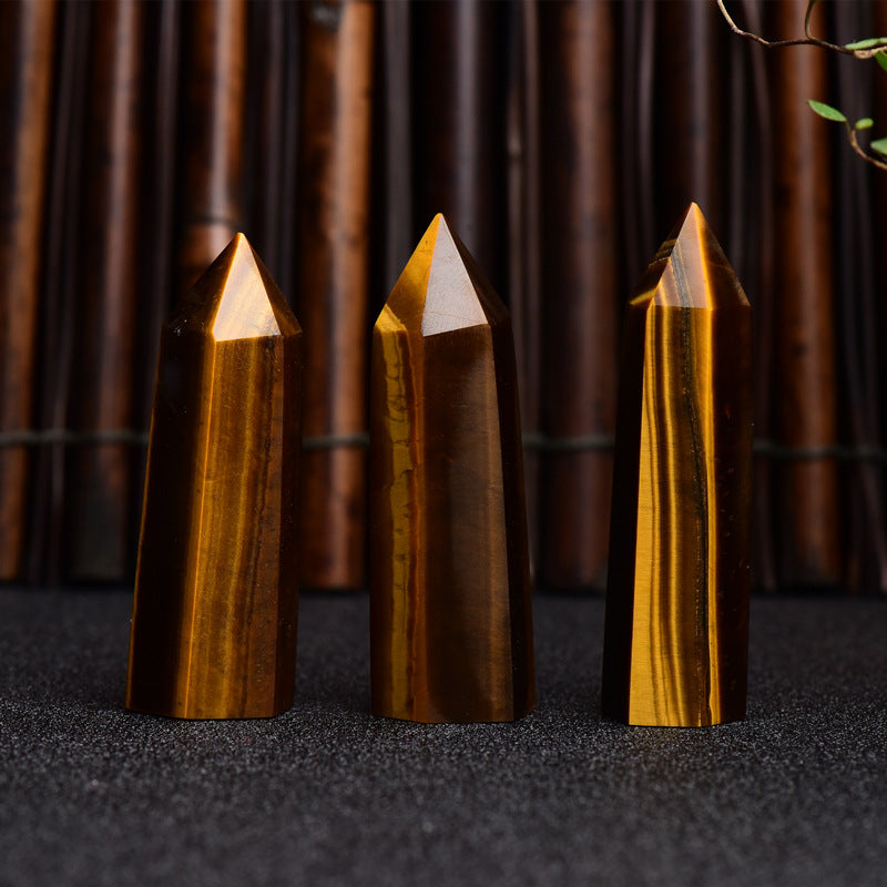 Natural Yellow Tiger's Eye Rough Stone Polished Yellow Tiger's Eye Prism Crystal Hexagonal Prism