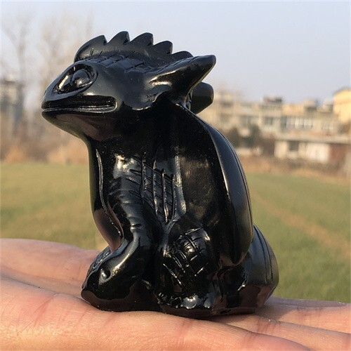 300g Natural Carved obsidian Toothless Figurines Reiki Quartz Crystal Skull Deco