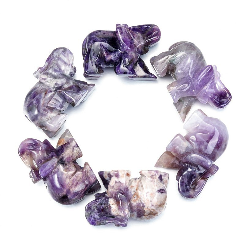 Natural Quartz Baby Elephant Stone Crystal Healing Carved Gemstone Animal Decor