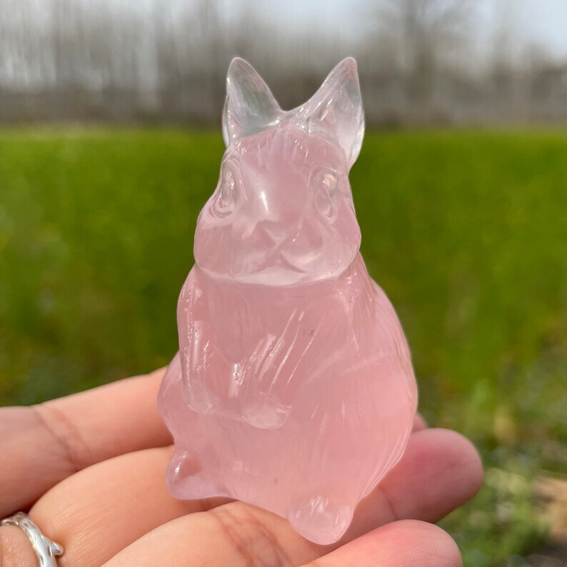 Natural Rose Quartz Rabbit Hand Carved Animal Decoration Reiki Heal Crystal Gift