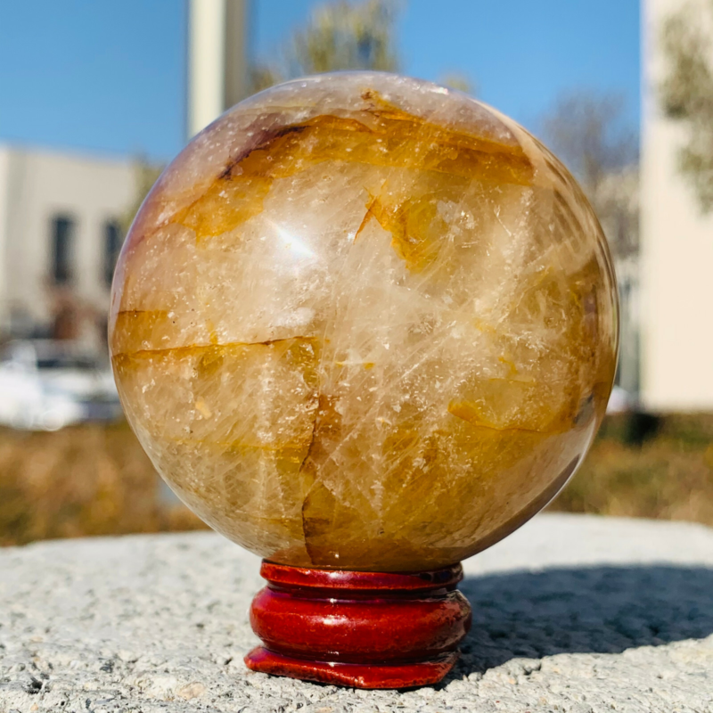270g Natural Yellow Gum Flower Ball Crystal Sphere Quartz Healing