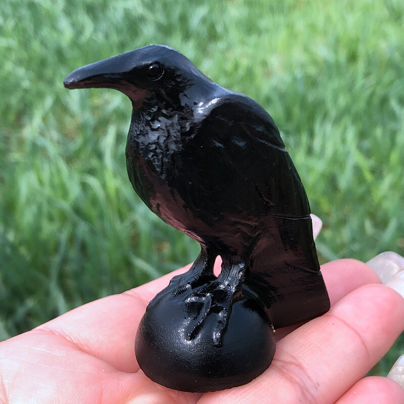 Natural obsidian crystal hand carved Raven skull Quartz reiki Decoration 1pc