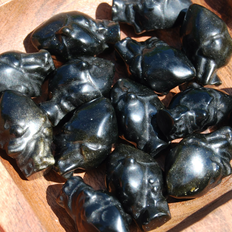 ONE 1.25in Gold Sheen Obsidian Anatomical Heart, Realistic Crystal Carving