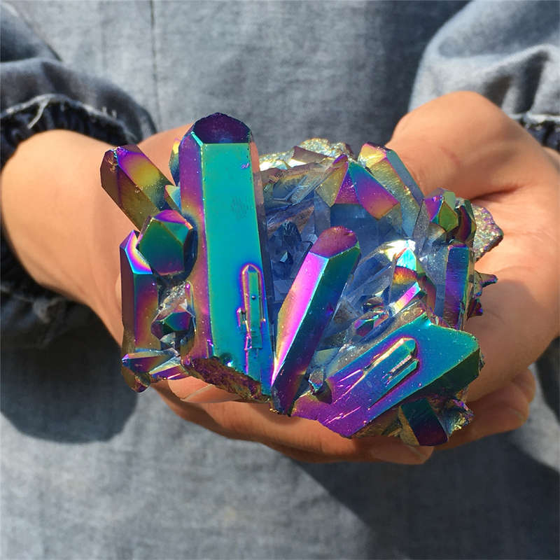 250g Electroplate Rainbow cluster quartz crystal mineral specimen reiki healing