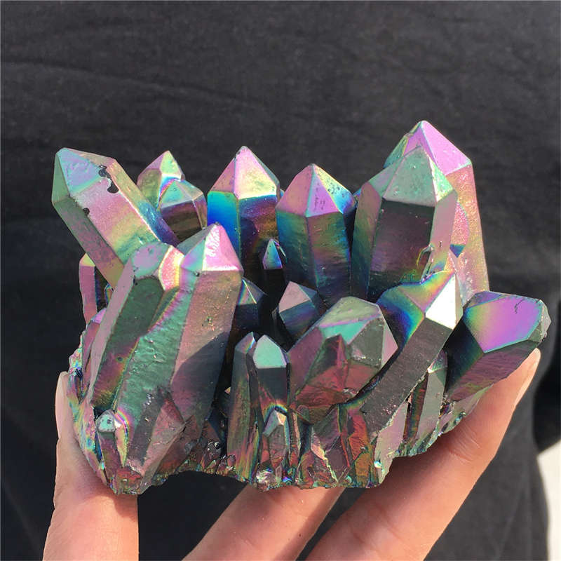 370g Electroplate Rainbow cluster quartz crystal mineral specimen reiki healing