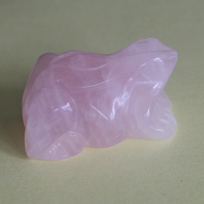 Carved gemstone crystal rose quartz frog figurine animal carving decor 1.5''
