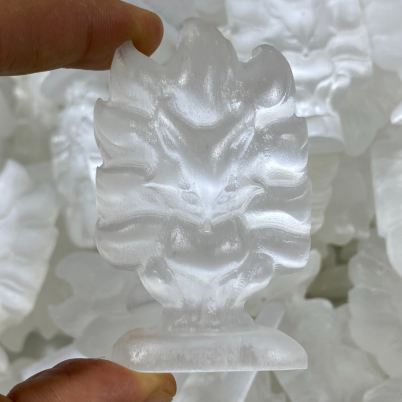 2"+Natural Gypsum Selenite  fox Hand Carved Quartz Crystal Reiki healing 1PC