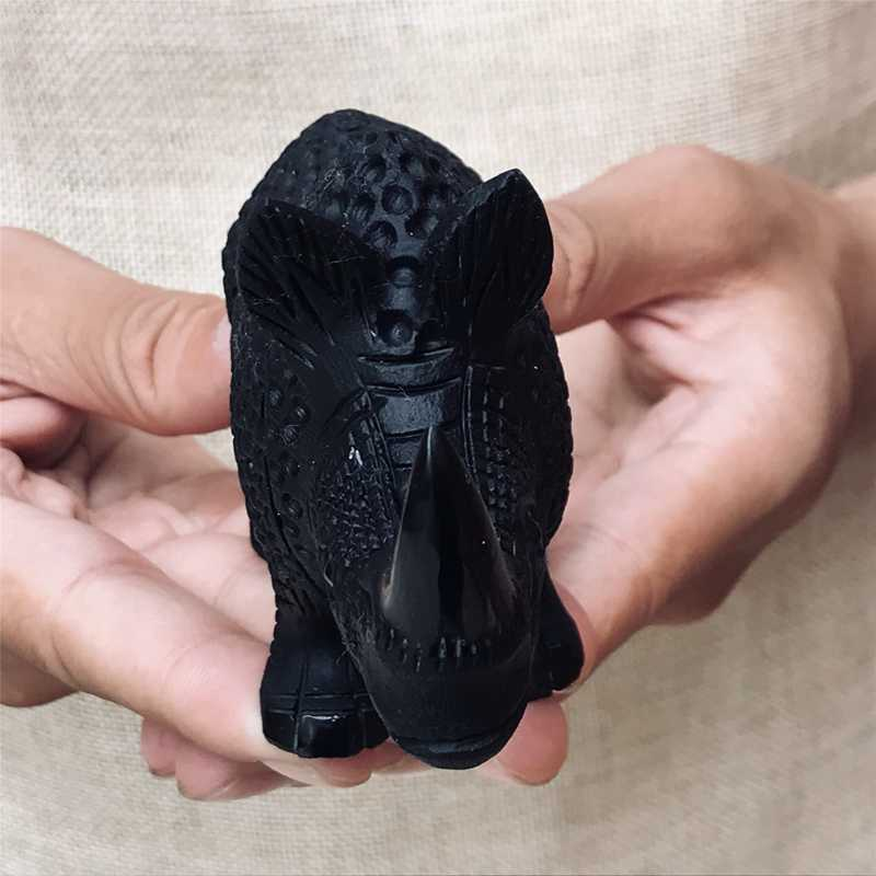 0.33kg Natural obsidian rhinoceros carved Quartz Crystal skull Healing