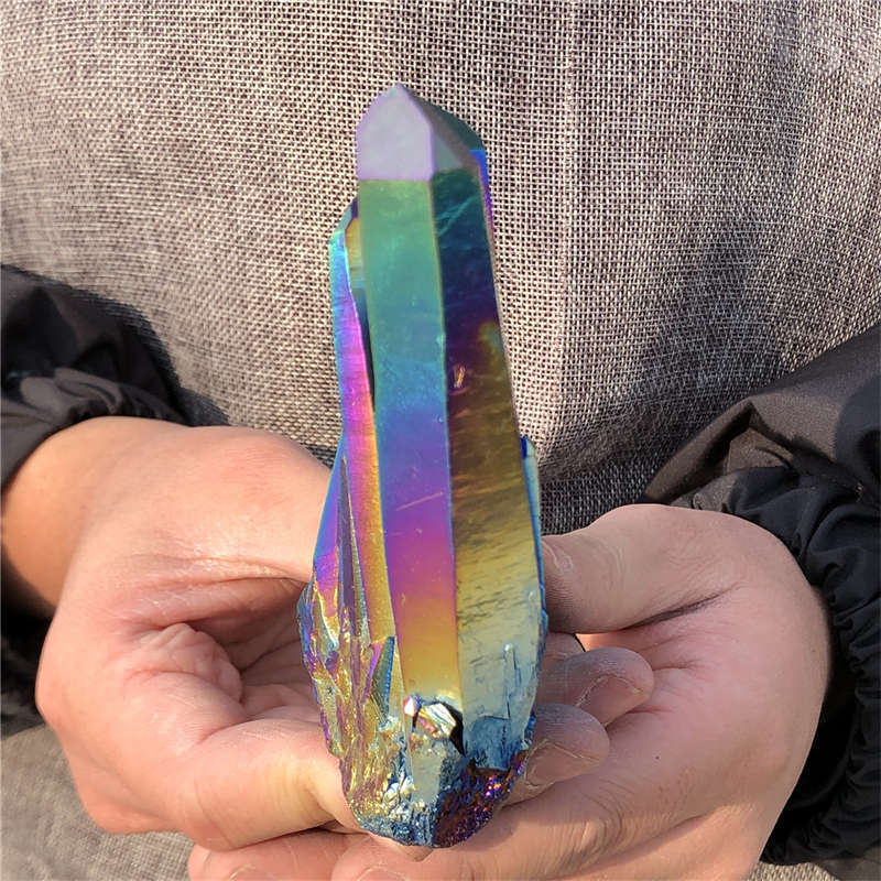 280g Electroplate Rainbow cluster quartz crystal mineral specimen reiki healing