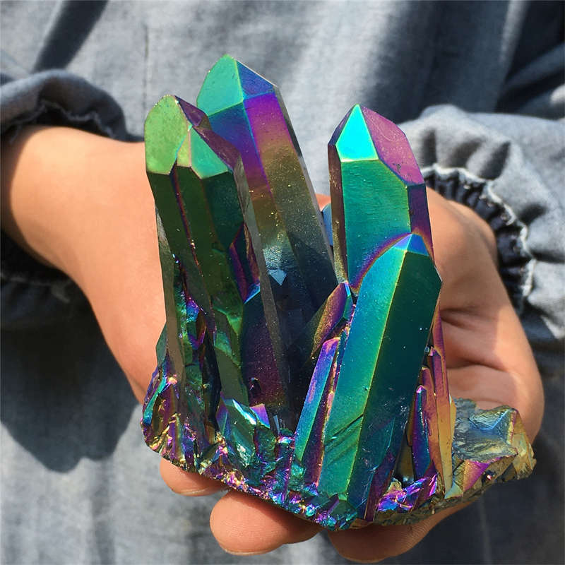 310g Electroplate Rainbow cluster quartz crystal mineral specimen reiki healing