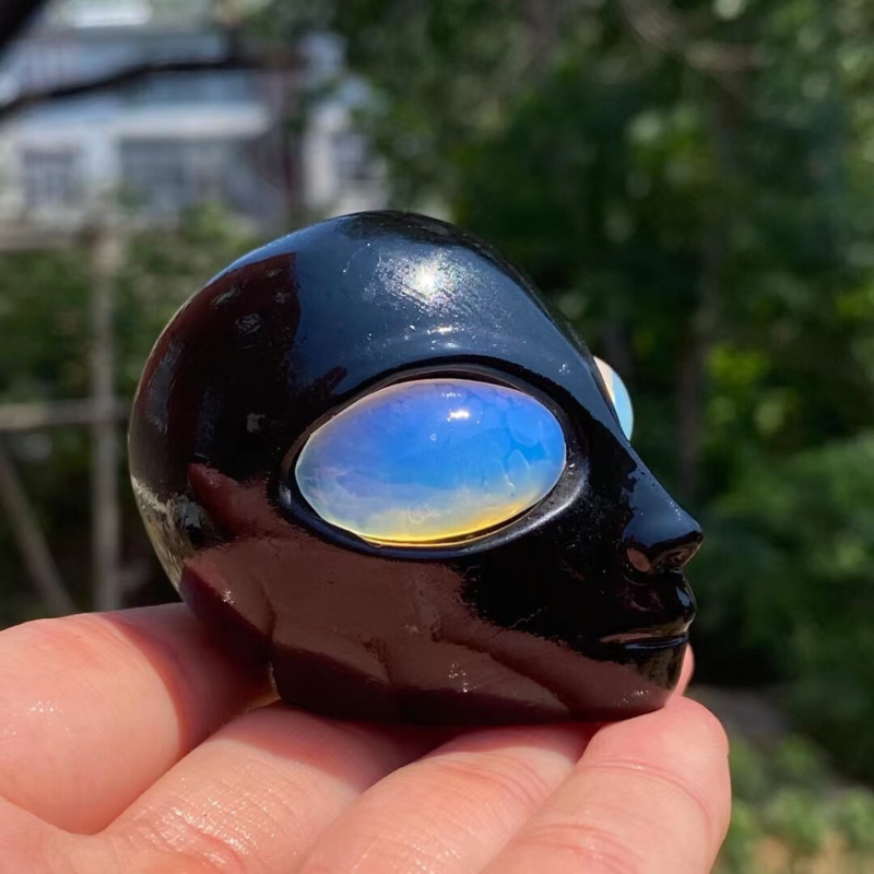 2" Natural Obsidian carved aliens skull crystal decoration reiki curehealing 1pc