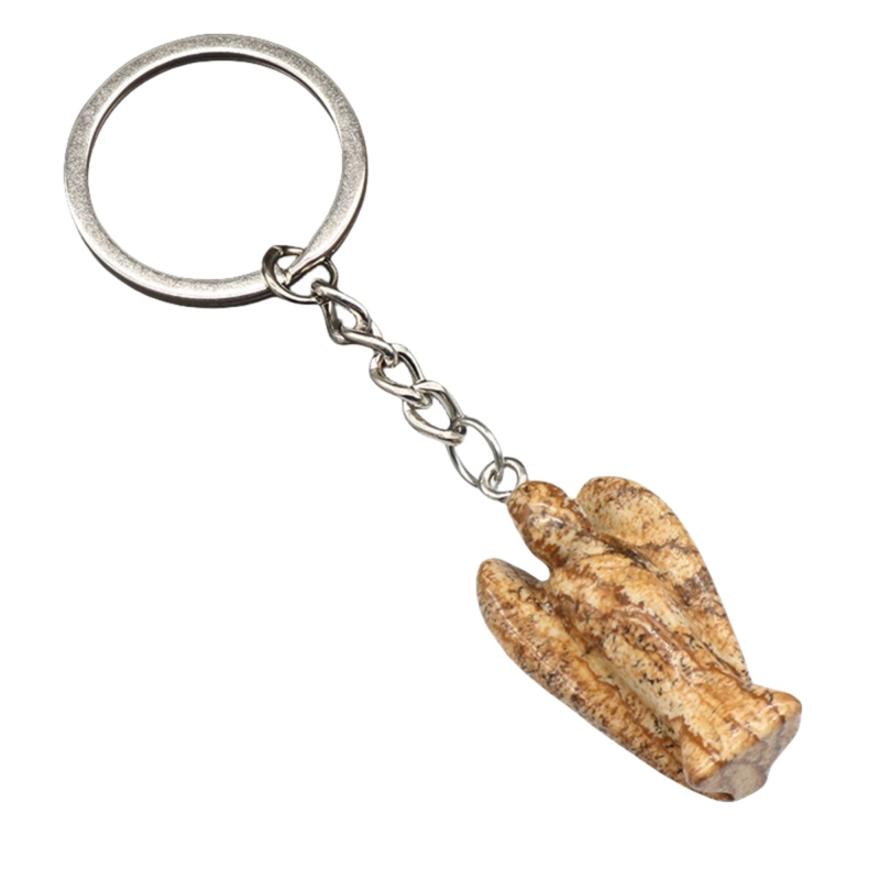 3PCS Healing Energy Gemstone Angel Key Fob Decorative Keychain for Women Men
